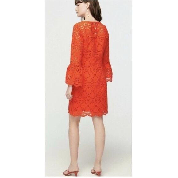 J. Crew Embroidered Eyelet Long Bell Sleeves Sheath Mini Dress Lined 16 Red - Picture 5 of 15